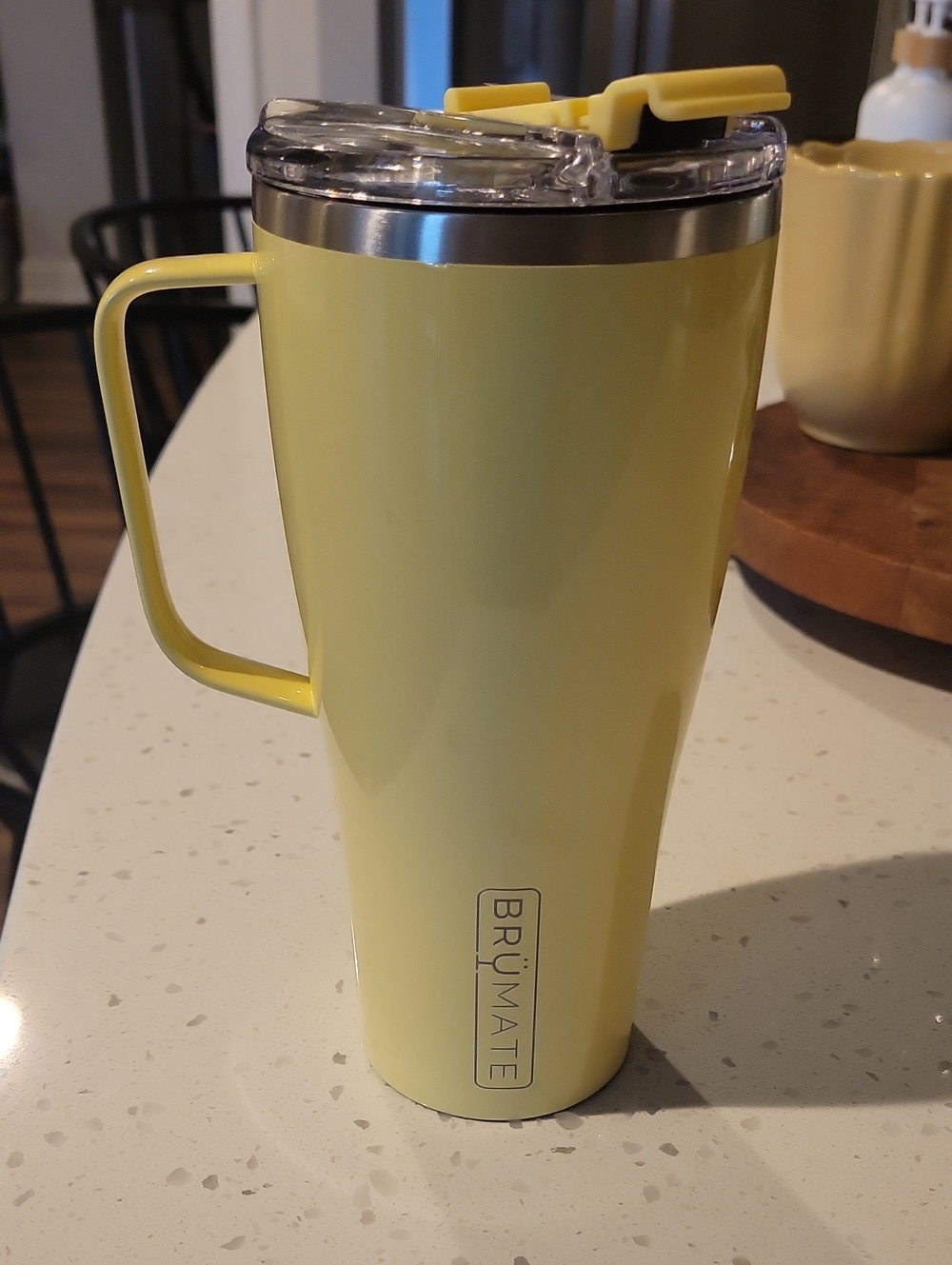 Brümate Yellow Insulated Travel Mug with Handle. 32 Oz Toddy